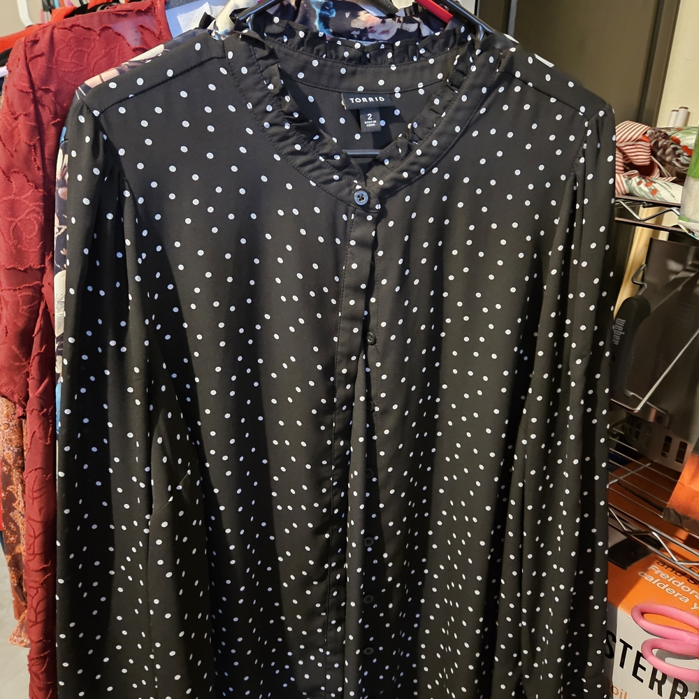Torrid Black Blouse with White Dots